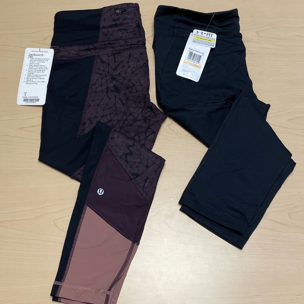 NWT BOGO Lululemon Trail Bound 7/8 Leggings (sz8)+ FREE UnderArmour Black Capri